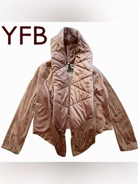 Young Fabulous & Broke Rose Gold Velvet Hooded Jacket XS Draped Open Front